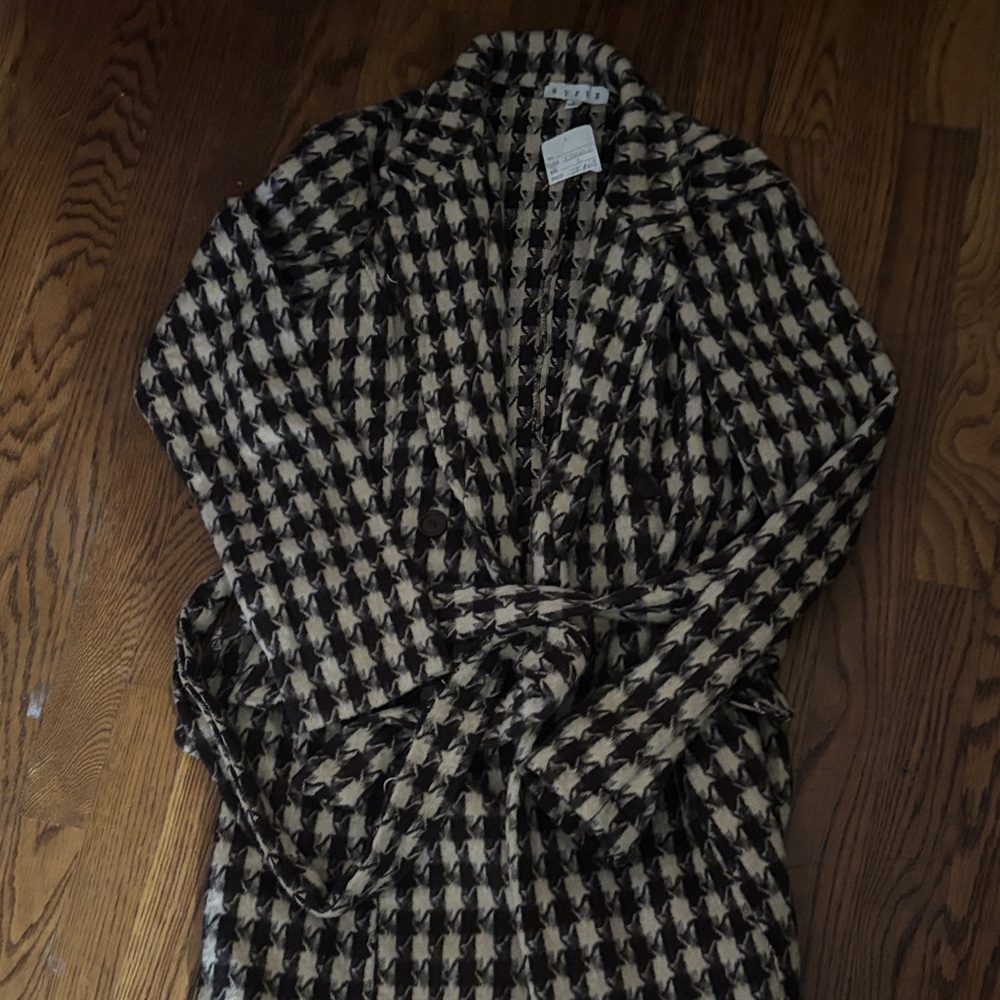 HYFVE Black and Cream Houndstooth Pea Coat